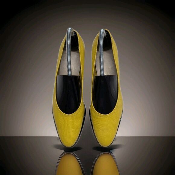 Ferragamo Shoes - Salvatore Ferragamo Yellow Patent Wedge Loafers Size 9
